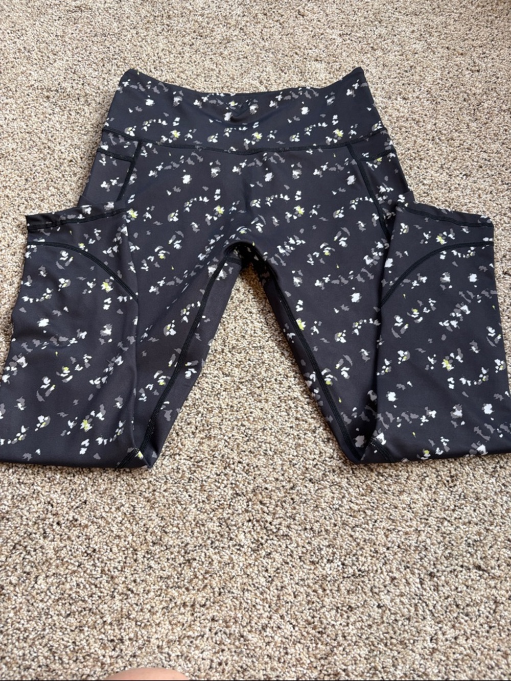 Black Floral Print High-Waist Leggings for Women